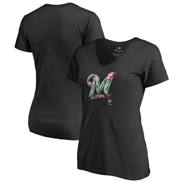 2020 MLB Milwaukee Brewers Fanatics Branded Women Lovely VNeck TShirt  Black